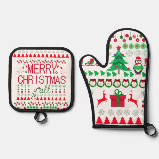 "Frohe Weihnachten Euch Allen" hässlicher Pullover Ofenhandschuh & Topflappen-Set