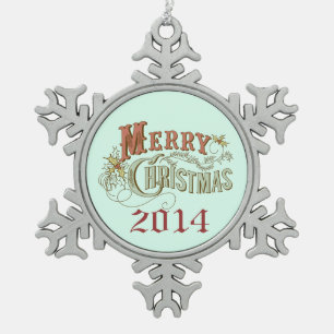 Frohe Weihnachten Extravagante Textgestaltung Schneeflocken Zinn-Ornament