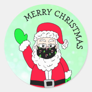 Frohe Weihnachten Facemasked Weihnachtsmann Runder Aufkleber