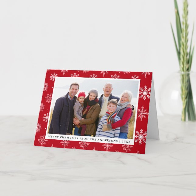 Frohe Weihnachten Familie Foto Schneeflocken Rot (Vorderseite)