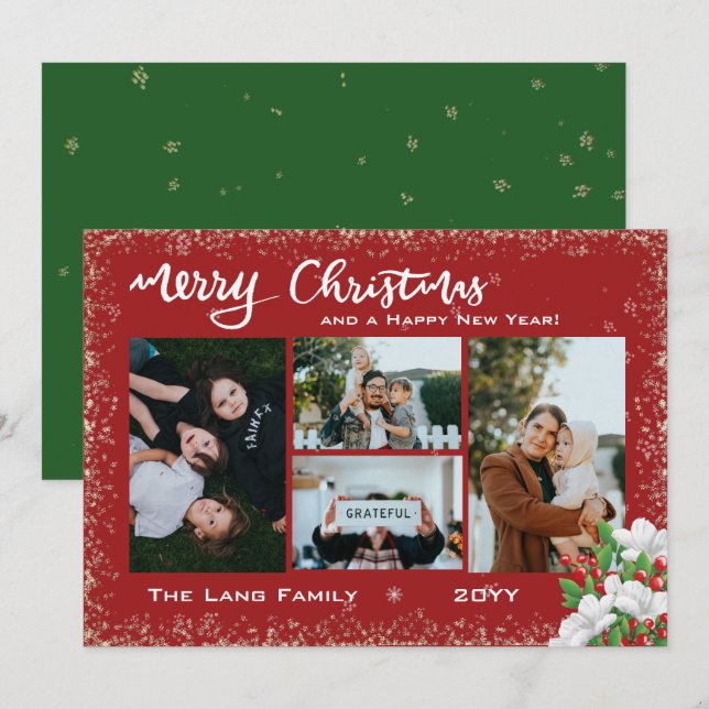 Frohe Weihnachten Familie Foto Snow Winter Florals (Vorne/Hinten)