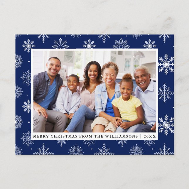 Frohe Weihnachten Familie Foto Snowflakes Blau (Vorderseite)