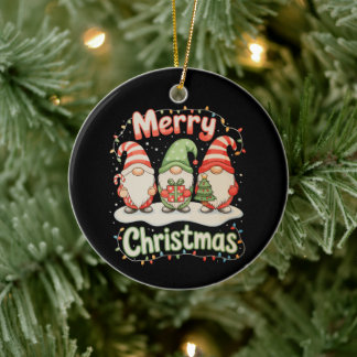 Frohe Weihnachten Familie Gnom Weihnachtsbeleuchtu Keramik Ornament