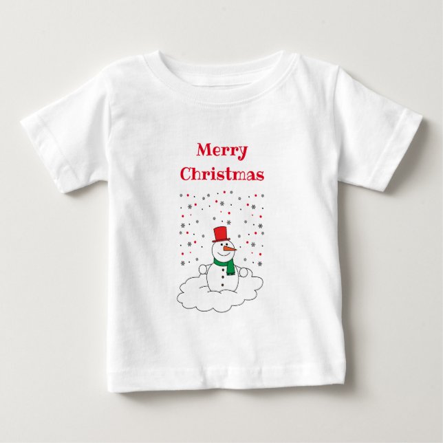 Frohe Weihnachten Familie Snowman Snowflakes Weiß Baby T-shirt (Vorderseite)