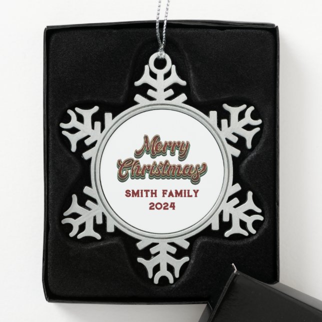 Frohe Weihnachten - Familienanpassung Schneeflocken Zinn-Ornament (Box)