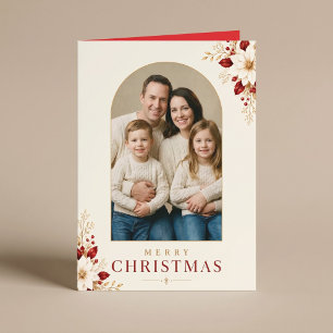Frohe Weihnachten Familienfoto Florales Weihnachte Karte