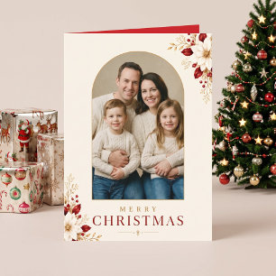 Frohe Weihnachten Familienfoto Florales Weihnachte Karte