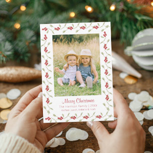 Frohe Weihnachten Familienfoto Karte mit Stechpalm