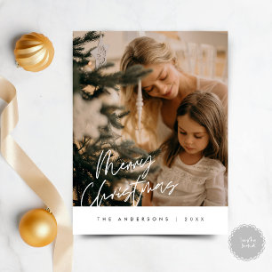 Frohe Weihnachten Familienfoto, Schwarz Weiß Postkarte