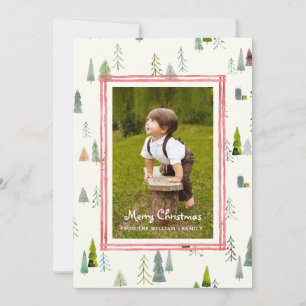 Frohe Weihnachten Familienfoto Wasserfarbe Bäume