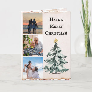 Frohe Weihnachten Familienfoto Wasserfarben Tannen Karte