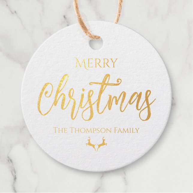 Frohe Weihnachten| Familienname Geschenkanhänger (Vorderseite)