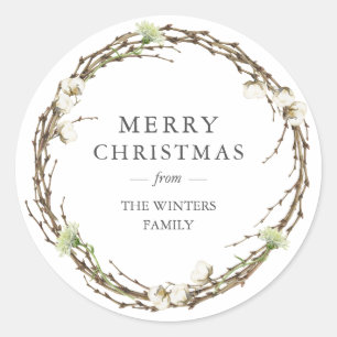 Frohe Weihnachten Familienname Wintergrün Runder Aufkleber