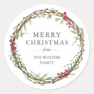 Frohe Weihnachten Familienname Wintergrün  Runder Aufkleber