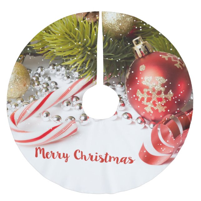 Frohe Weihnachten - farbenfrohe Dekoration Polyester Weihnachtsbaumdecke (Vorderseite)