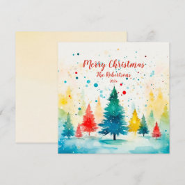 "Frohe Weihnachten" farbenfrohe Pinien Bäume Feiertagskarte
