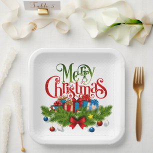 Frohe Weihnachten, farbenfrohes Design, Pappteller