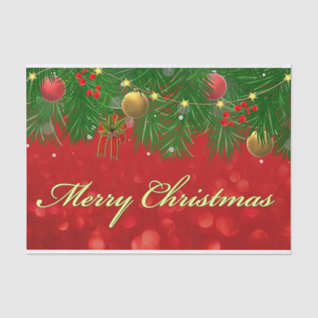 Frohe Weihnachten Farbige Rot-und Gold-Ornamente Seidenpapier (Vorderseite)