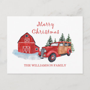 Frohe Weihnachten Farmhouse roter LKW   Familienna Postkarte