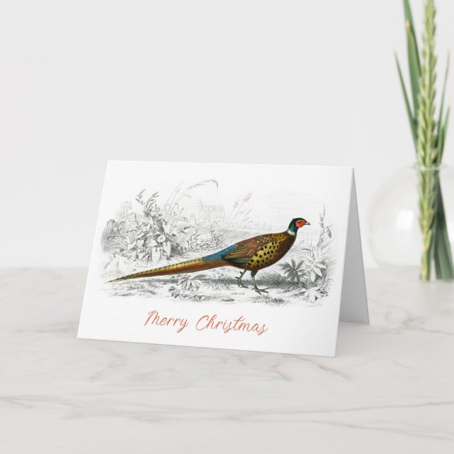 Frohe Weihnachten Fasan Vintage Kunst gefaltet (Vorderseite)