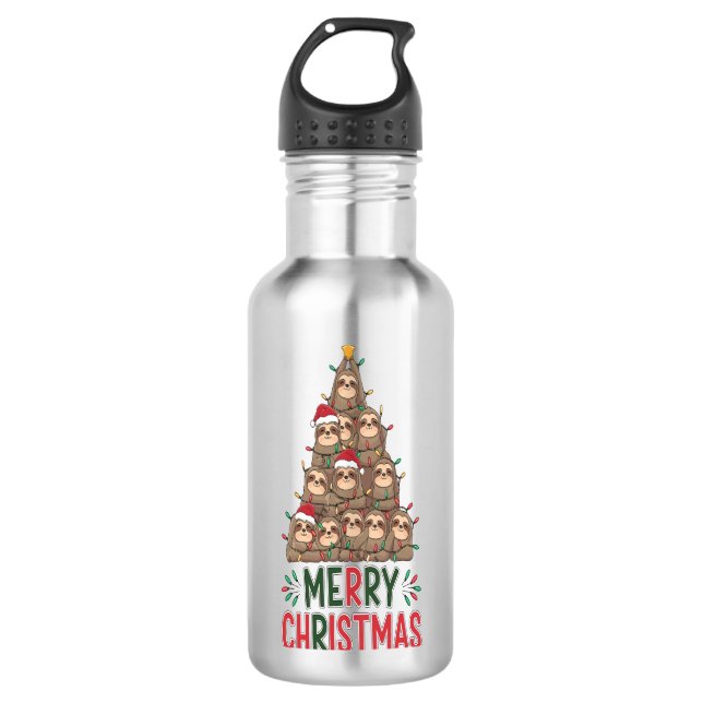 Frohe Weihnachten Faultier Baum Edelstahlflasche (Vorderseite)