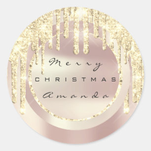 Frohe Weihnachten Faux Gol Rose Glitter Runder Aufkleber