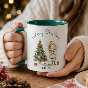 Frohe Weihnachten Fee und Baum Personalisiertes Ge Tasse