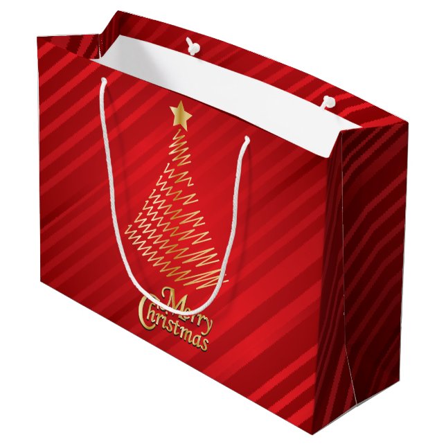 Frohe Weihnachten Feierliche Rot und Gold Tree Große Geschenktüte (Rückseite Schrägansicht)