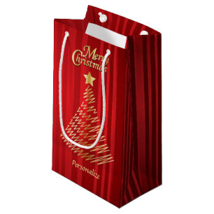 Frohe Weihnachten Feierliche Rot und Gold Tree Kleine Geschenktüte