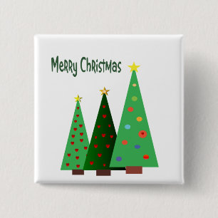 Frohe Weihnachten. Feiertag verzierte Bäume Button