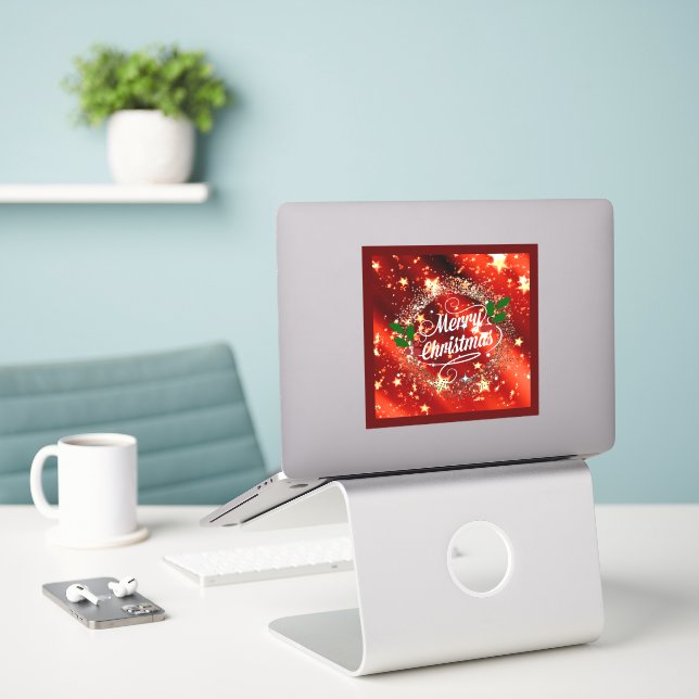 Frohe Weihnachten, Feiertage rot, Aufkleber (Laptop auf Schreibtisch)