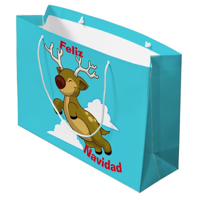 Frohe Weihnachten - Feliz Navidad Flying Rentier Große Geschenktüte (Rückseite Schrägansicht)