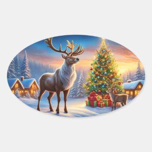 Frohe Weihnachten Fensteraufkleber Ovaler Aufkleber