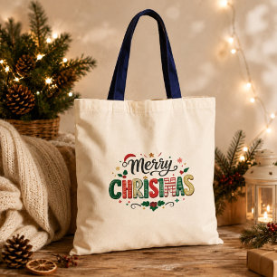 Frohe Weihnachten Festive Typografie Tragetasche