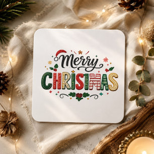 Frohe Weihnachten Festliche Typografie  Quadratischer Aufkleber