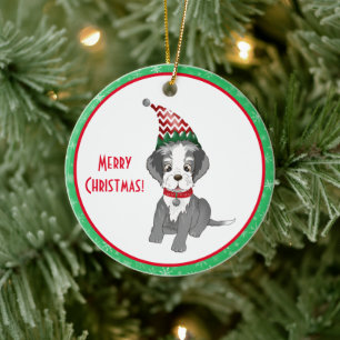 Frohe Weihnachten Festlicher Schnauzer Welpe Keramik Ornament