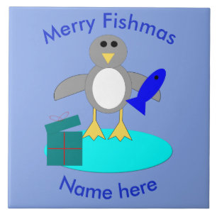 Frohe Weihnachten Fischen Pinguin Tile Fliese