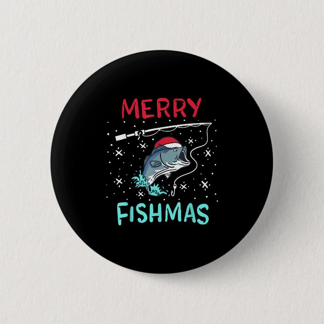 Frohe Weihnachten Fishmas Lustiges Angeln Fisch Ge Button (Vorderseite)