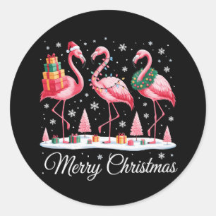 Frohe Weihnachten Flamingo Licht Weihnachtsmann Hu Runder Aufkleber