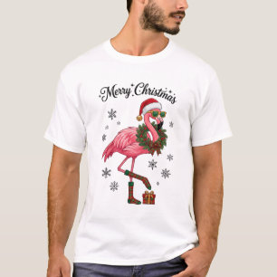 Frohe Weihnachten Flamingo Weihnachtsmann Hut Kran T-Shirt