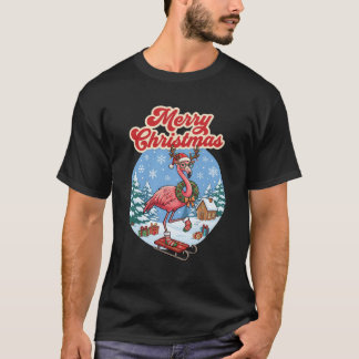 Frohe Weihnachten Flamingo Weihnachtsmann Hut Schl T-Shirt