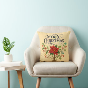 Frohe Weihnachten Florale Poinsettia-Wurfkissen Kissen
