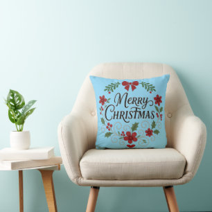 Frohe Weihnachten Floraler Kranz Wurfkissen Kissen