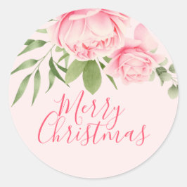 Frohe Weihnachten floralrosa nicht traditionell Runder Aufkleber