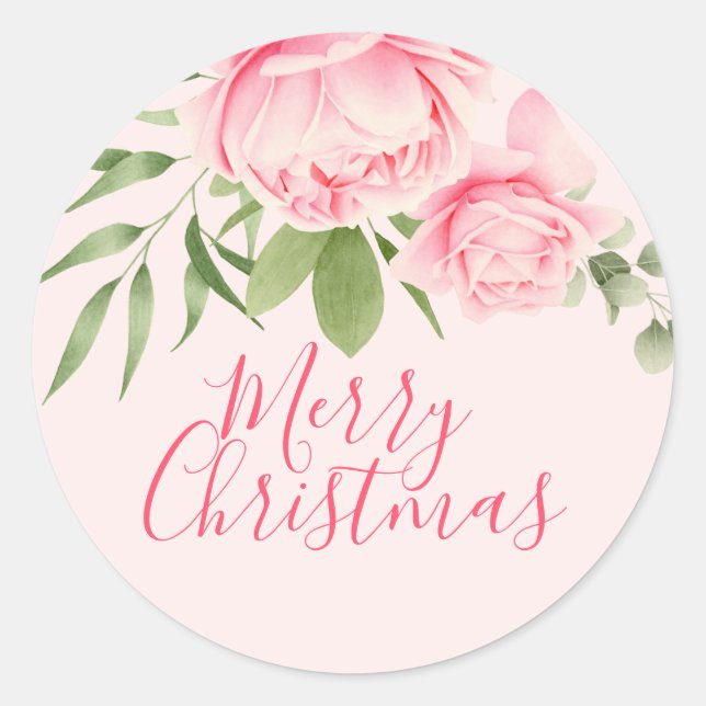Frohe Weihnachten floralrosa nicht traditionell Runder Aufkleber (Vorderseite)