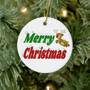 Frohe Weihnachten Flying Reindeer Typografie Keramik Ornament