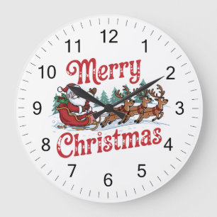 Frohe Weihnachten Flying Santa Sleigh Rentier Große Wanduhr