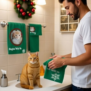 Frohe Weihnachten Foto Anpassen Meow Badhandtuch Set