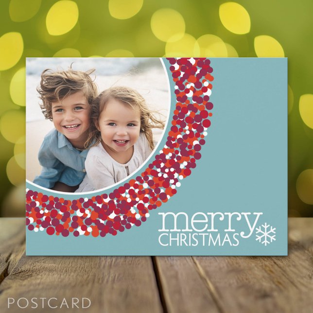 Frohe Weihnachten - Foto - Berry Wreath (Holiday Photo Postcard)