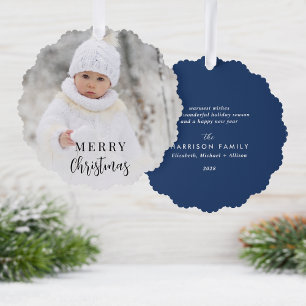 Frohe Weihnachten Foto Blue Holiday Ornament Karte